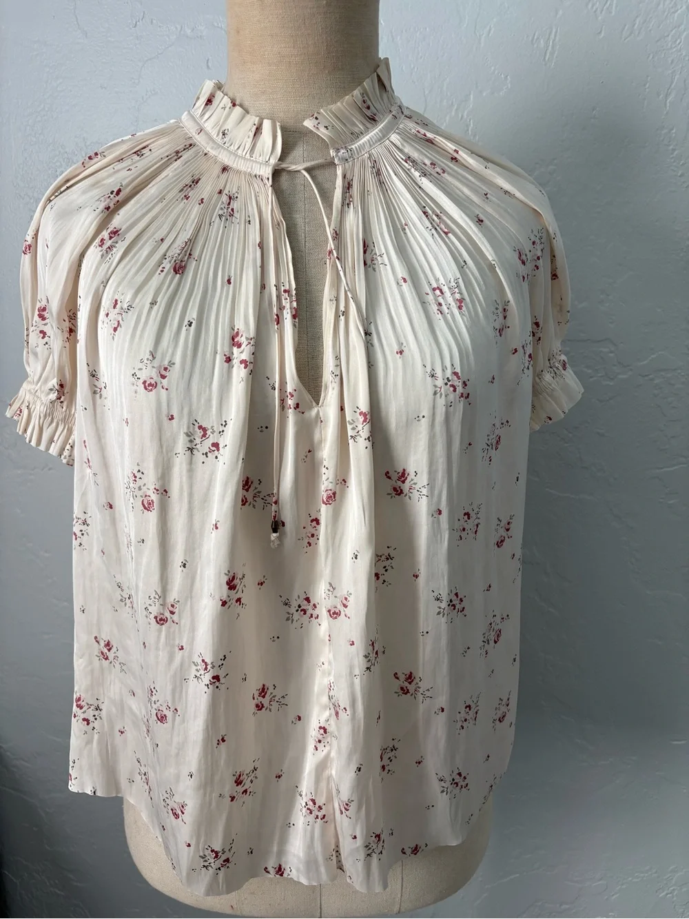 Ulla Johnson Pleat Short Sleeve Floral Top - Cream Size 2